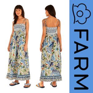 FARM Rio Off White Macaw Flight Smocked Maxi Dress